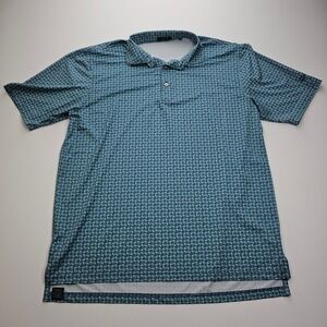 Turtleson Mens XL Performance Golf Polo Blue Green Geometric Greystone Logo